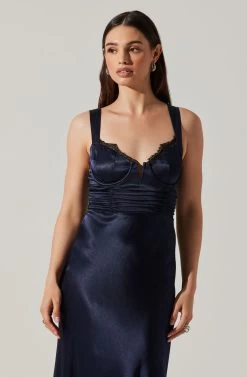 Aeris Satin Lace Trim Maxi Dress -Chic Outfit Shop ADR102254 NAVY 3