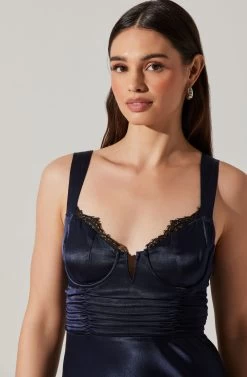 Aeris Satin Lace Trim Maxi Dress -Chic Outfit Shop ADR102254 NAVY 4