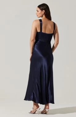 Aeris Satin Lace Trim Maxi Dress -Chic Outfit Shop ADR102254 NAVY 5