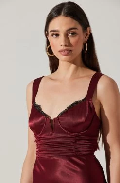 Aeris Satin Lace Trim Maxi Dress -Chic Outfit Shop ADR102254 WINE 2