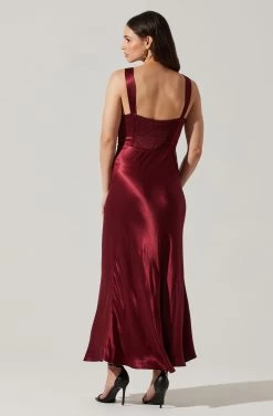 Aeris Satin Lace Trim Maxi Dress -Chic Outfit Shop ADR102254 WINE 3
