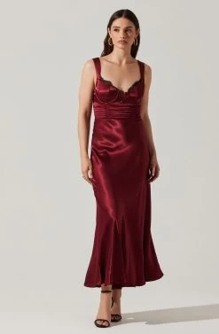 Aeris Satin Lace Trim Maxi Dress -Chic Outfit Shop ADR102254 WINE 6