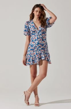 Flutter Sleeve Cutout Floral Mini Dress -Chic Outfit Shop ADR10724 BLUEPINKFLORAL 2
