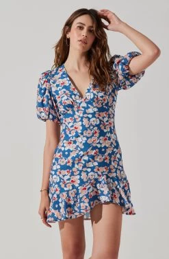 Flutter Sleeve Cutout Floral Mini Dress -Chic Outfit Shop ADR10724 BLUEPINKFLORAL 3