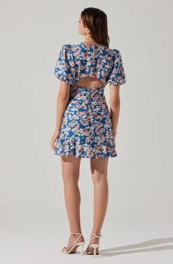 Flutter Sleeve Cutout Floral Mini Dress -Chic Outfit Shop ADR10724 BLUEPINKFLORAL 5