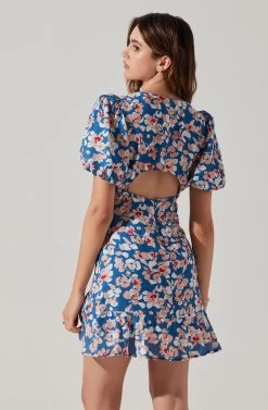 Flutter Sleeve Cutout Floral Mini Dress -Chic Outfit Shop ADR10724 BLUEPINKFLORAL 6