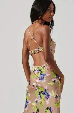 Colette Floral Satin Cutout Midi Dress -Chic Outfit Shop ALD44954B TAUPEORCHIDFLORAL 7