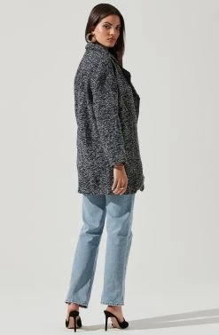 Oversized Marled Coat -Chic Outfit Shop ALT13093 BLACK WHITE 3