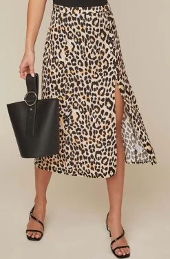 Button Front Midi Skirt 10 Button Front Midi Skirt -Chic Outfit Shop AS9024B LEOPARD PRINT 4AA
