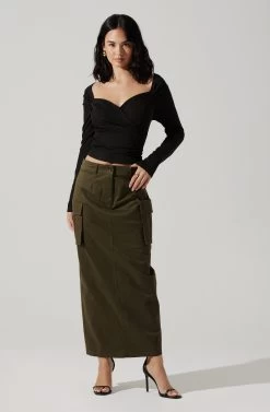 High Rise Cargo Maxi Skirt -Chic Outfit Shop AS9163 OLIVE 1