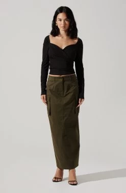 High Rise Cargo Maxi Skirt -Chic Outfit Shop AS9163 OLIVE 4