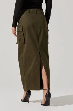 High Rise Cargo Maxi Skirt -Chic Outfit Shop AS9163 OLIVE 5