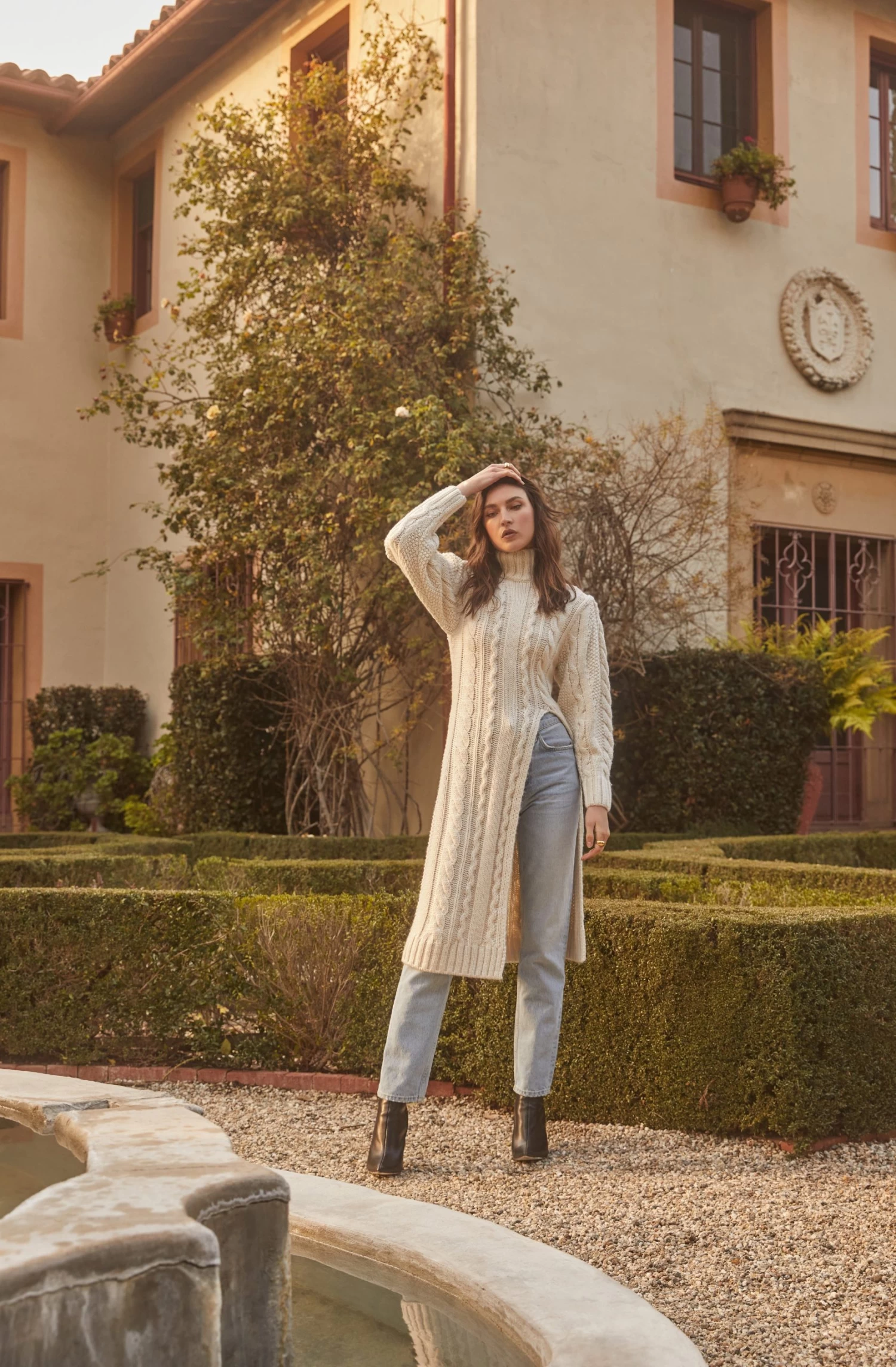 Evangelina Cable Knit Turtleneck Hi Slit Sweater 8 Evangelina Cable Knit Turtleneck Hi Slit Sweater - Image 6