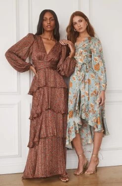 Floral Satin Wrap Long Sleeve Midi Dress 13 Floral Satin Wrap Long Sleeve Midi Dress -Chic Outfit Shop ASTR FALL23 ASSETS 1268