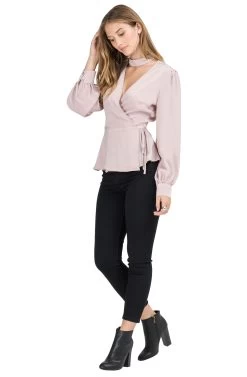 Choker Detail Wrap Top -Chic Outfit Shop AT13222 PINK ADOBE 02