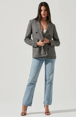 Double Breasted Blazer 8 Double Breasted Blazer -Chic Outfit Shop AT13579 BLACK WHITE 1