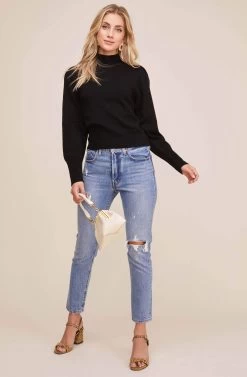 Lana Puff Sleeve Sweater -Chic Outfit Shop AT15096B BLACK 1