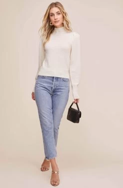 Lana Puff Sleeve Sweater -Chic Outfit Shop AT15096B OFF WHITE 2