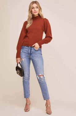 Lana Puff Sleeve Sweater -Chic Outfit Shop AT15096B RUST 1