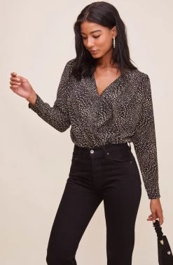 Drape Front Long Sleeve Bodysuit -Chic Outfit Shop AT15181 003 BLACKANIMAL 5