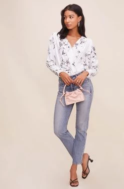 Drape Front Long Sleeve Bodysuit -Chic Outfit Shop AT15181 003 IVORYSKETCHFLORAL 1