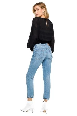 Long Sleeve Smocked Band Blouse -Chic Outfit Shop AT15283 BLACK 4