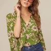 Pleated Sleeve Floral Wrap Top 2 Pleated Sleeve Floral Wrap Top -Chic Outfit Shop AT15469 GREEN TAUPE FLORAL 2A