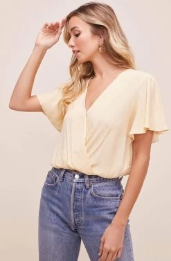 Flutter Sleeve Surplice Floral Top -Chic Outfit Shop AT15688B YELLOW DITSY 4