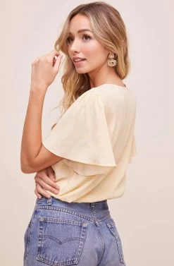 Flutter Sleeve Surplice Floral Top -Chic Outfit Shop AT15688B YELLOW DITSY 7