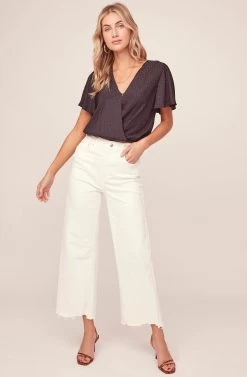 Jacquard Surplice Top -Chic Outfit Shop AT15688 BLACK 1A