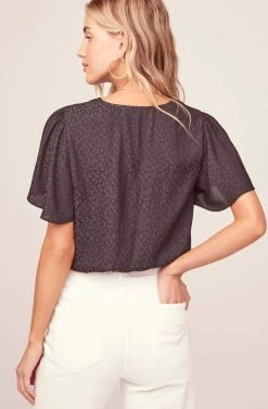 Jacquard Surplice Top -Chic Outfit Shop AT15688 BLACK 5AA