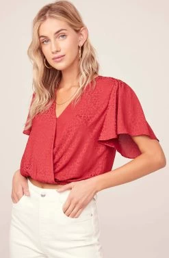 Jacquard Surplice Top -Chic Outfit Shop AT15688 RED 3A
