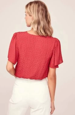 Jacquard Surplice Top -Chic Outfit Shop AT15688 RED 5BA