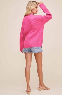 Cutout Turtleneck Sweater 30 Cutout Turtleneck Sweater -Chic Outfit Shop AT15729B BRIGHT PINK 3