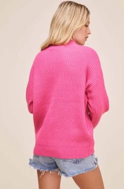 Cutout Turtleneck Sweater 31 Cutout Turtleneck Sweater -Chic Outfit Shop AT15729B BRIGHT PINK 4