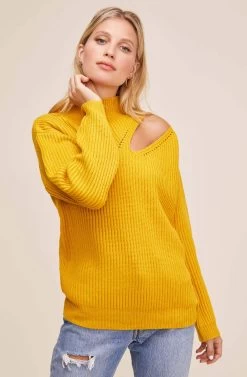 Cutout Turtleneck Sweater 39 Cutout Turtleneck Sweater -Chic Outfit Shop AT15729B MUSTARD 2
