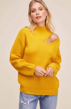 Cutout Turtleneck Sweater 37 Cutout Turtleneck Sweater -Chic Outfit Shop AT15729B MUSTARD 3