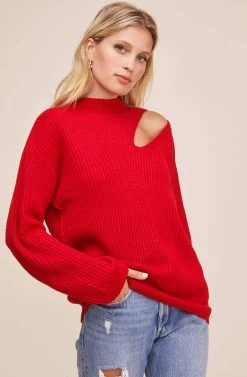 Cutout Turtleneck Sweater 34 Cutout Turtleneck Sweater -Chic Outfit Shop AT15729B RED CHILI 1