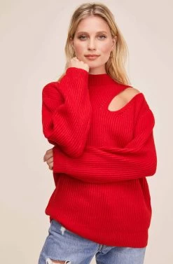 Cutout Turtleneck Sweater 32 Cutout Turtleneck Sweater -Chic Outfit Shop AT15729B RED CHILI 2