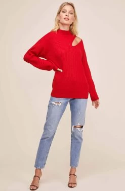 Cutout Turtleneck Sweater 33 Cutout Turtleneck Sweater -Chic Outfit Shop AT15729B RED CHILI 5