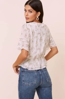 Wrap Front Ruffle Top -Chic Outfit Shop AT16080 003 IVORYFLORAL 5
