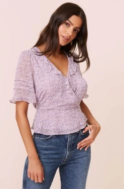 Wrap Front Ruffle Top -Chic Outfit Shop AT16080 003 LAVENDERFLORAL 1