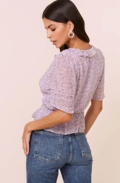 Wrap Front Ruffle Top -Chic Outfit Shop AT16080 003 LAVENDERFLORAL 4