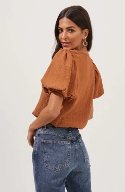Bubble Sleeve Crew Neck Top -Chic Outfit Shop AT16104 CIDER 3 1f202791 06ac 43dc 9af5 718ccfc3a74b