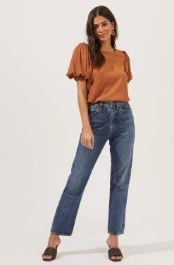 Bubble Sleeve Crew Neck Top -Chic Outfit Shop AT16104 CIDER 4 45cd3bb3 59a7 495d 8a63 d765ebbb1cd8