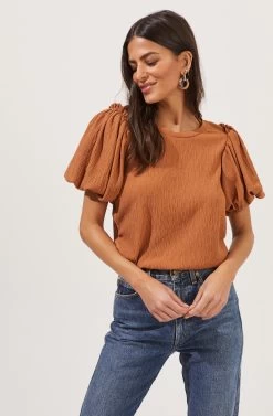 Bubble Sleeve Crew Neck Top