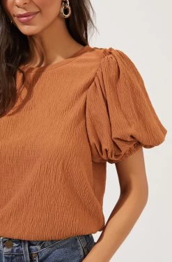 Bubble Sleeve Crew Neck Top -Chic Outfit Shop AT16104 CIDER 6 e5ebc320 4331 43c2 a546 b5fde78cbd97