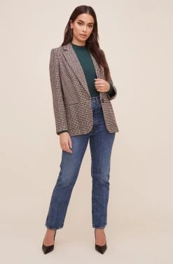 Plaid Blazer -Chic Outfit Shop AT16133 BROWNTEALPLAID 1