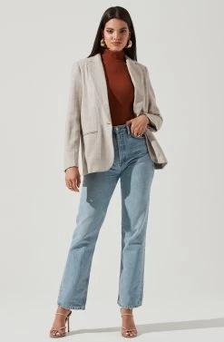 One Button Blazer -Chic Outfit Shop AT16133 TAUPE 1