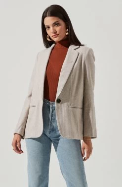 One Button Blazer -Chic Outfit Shop AT16133 TAUPE 2